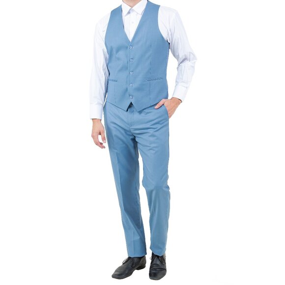 Solid Dusty Blue 3 Piece Slim Fit Tazzio Men's Suit - Picture 4 of 6